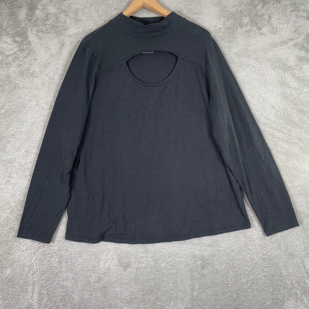 Candace Cameron Bure Top Women 1X Black Cutout Mock Neck Long Sleeve Casual